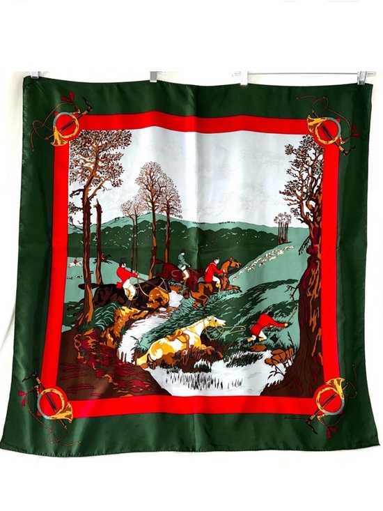 Ginnie Johansen Inc. Accessories - GINNIE JOHANSEN Vintage Large Equestrian Foxhunt Riders Scarf GORGEOUS